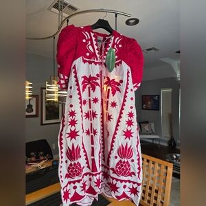 FARM Rio Red and White Midi Dress